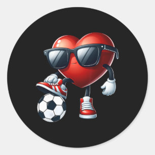 Pegatina Redonda Corazón Divertido Jugando Fútbol Día de San Valent