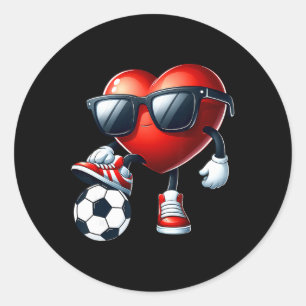 Pegatina Redonda Corazón Divertido Jugando Fútbol Día de San Valent