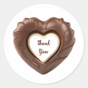 Pegatina Redonda Corazón Efecto Chocolate Adornado Gracias