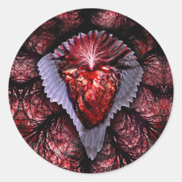 Pegatina Redonda Corazón en llamas