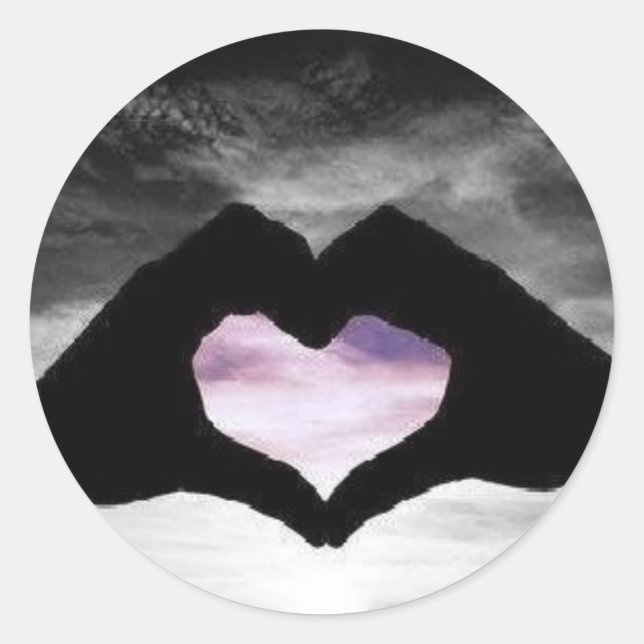 Pegatina Redonda corazón en mano (Anverso)