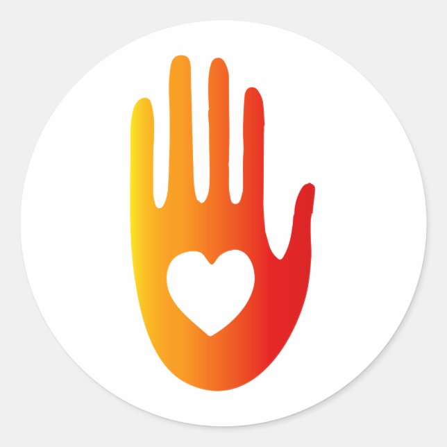 Pegatina Redonda Corazón en mano (Anverso)