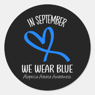Pegatina Redonda Corazón En Septiembre Usamos Alopecia Azul Areata 