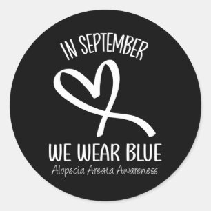 Pegatina Redonda Corazón En Septiembre Usamos Alopecia Azul Areata 