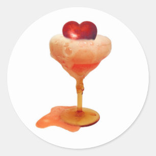Pegatina Redonda Corazón en Stickers de Bebida Burbujeante