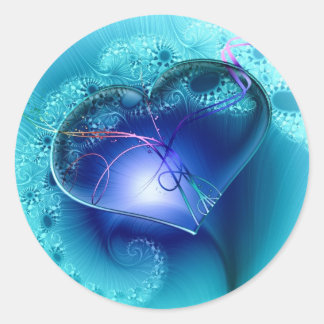 Pegatina Redonda Corazón espumoso azul turquesa