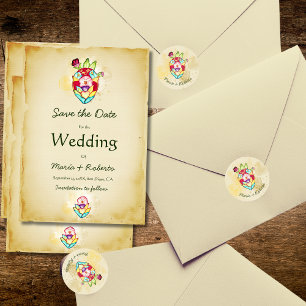 Pegatina Redonda Corazón Floral Anatómico Rústico Boda Mexicana