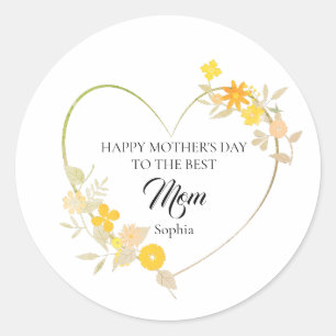 Pegatina Redonda Corazón floral del día de la madre con nombre de m