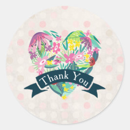 Pegatina Redonda Corazón floral dulce con flores tropicales gracias