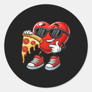 Pegatina Redonda Corazón genial comiendo pizza San Valentín diverti