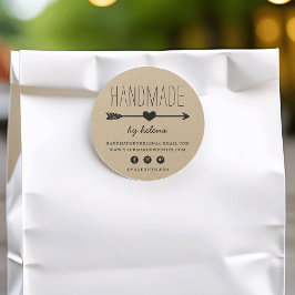 Pegatina Redonda Corazón hecho a mano | Rústica Kraft Look