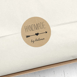 Pegatina Redonda Corazón hecho a mano | Rústica Kraft Look