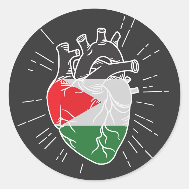 Pegatina Redonda Corazón humano de bandera palestina (Anverso)
