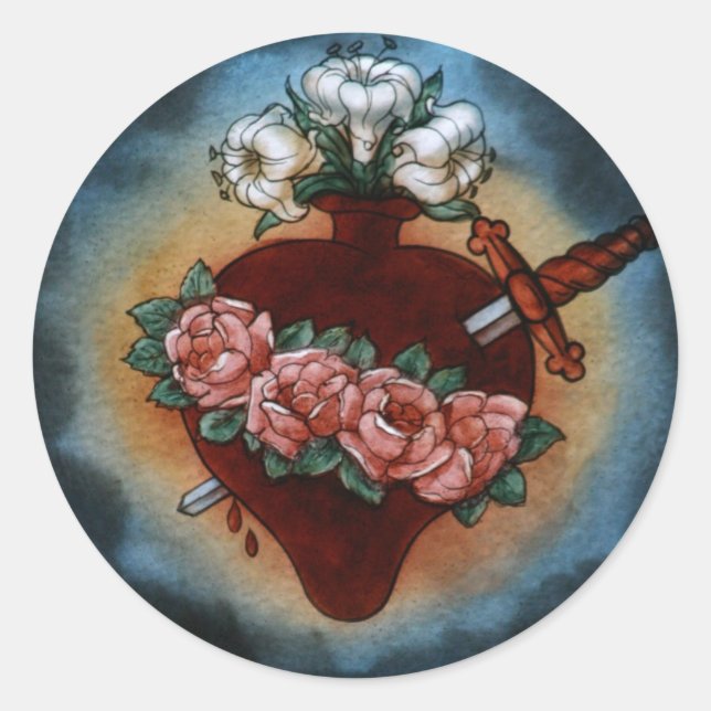 Pegatina Redonda Corazón Inmaculado De María (Anverso)