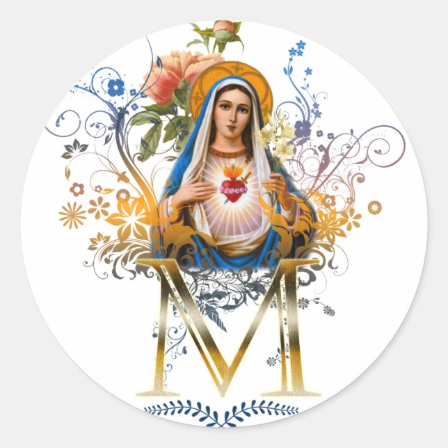 Pegatina Redonda Corazón inmaculado de María (Anverso)