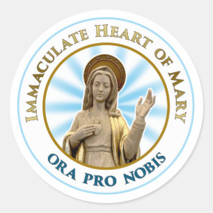 Pegatina Redonda Corazón inmaculado de Mary Ora Pro Nobis