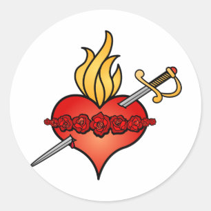 Pegatina Redonda Corazón inmaculado del icono de Maria