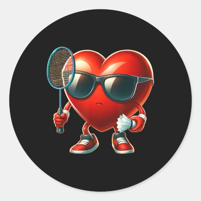 Pegatina Redonda Corazón jugando bádminton Día de San Valentín San  (Anverso)