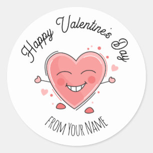 Pegatina Redonda Corazón lindo Feliz Día de San Valentín