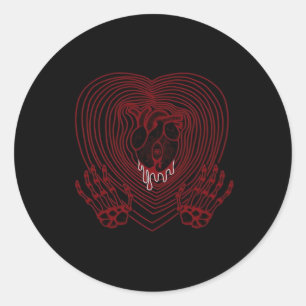 Pegatina Redonda Corazón Llorando En Rojo - Corazón de manos Skelet