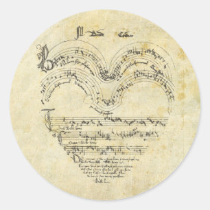 Pegatina Redonda Corazón medieval del manuscrito