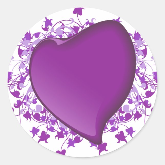Pegatina Redonda Corazón morado (Anverso)