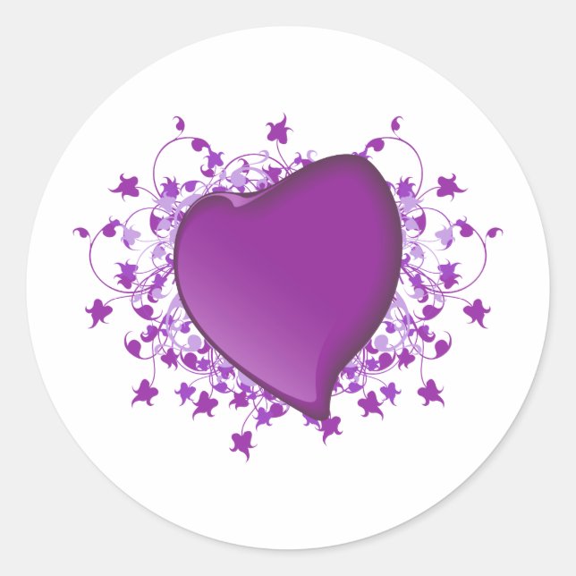 Pegatina Redonda Corazón morado (Anverso)