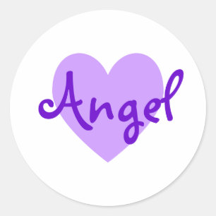 Pegatina Redonda Corazón morado personalizado para tu ángel