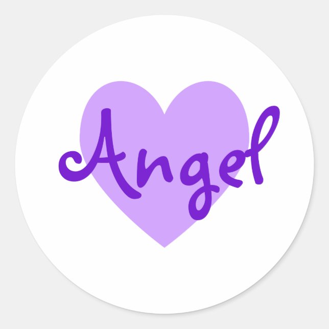 Pegatina Redonda Corazón morado personalizado para tu ángel (Anverso)