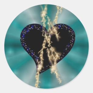 Pegatina Redonda Corazón negro con aroma y estrellas en arcoiris