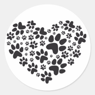 Pegatina Redonda corazón negro con patas, patrón de impresión anima