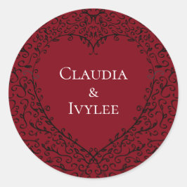 Pegatina Redonda Corazón negro rojo Boda gótico