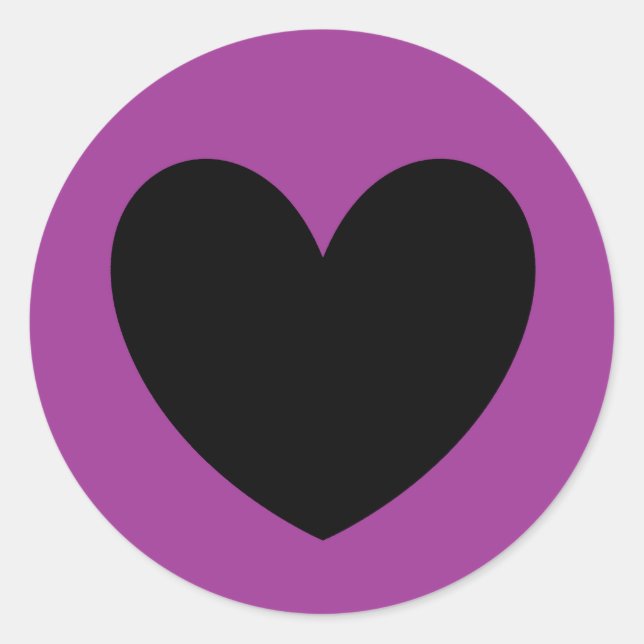 Pegatina Redonda Corazón negro sobre morado (Anverso)