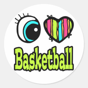 Pegatina Redonda Corazón Ojo Brillante Me Encanta El Baloncesto