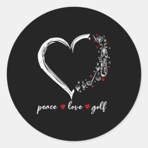 Pegatina Redonda Corazón Paz Amor Golf Jugador Srt Amantes Ropa Muj