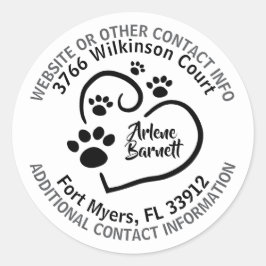 Pegatina Redonda Corazón Personalizado con Huellas de Patas e Infor