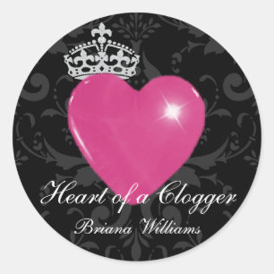 Pegatina Redonda Corazón personalizado de un Clogger Purple Heart
