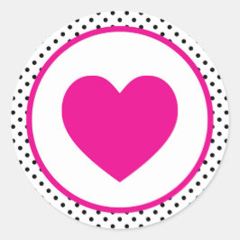 Pegatina Redonda Corazón Polkadot Rosa