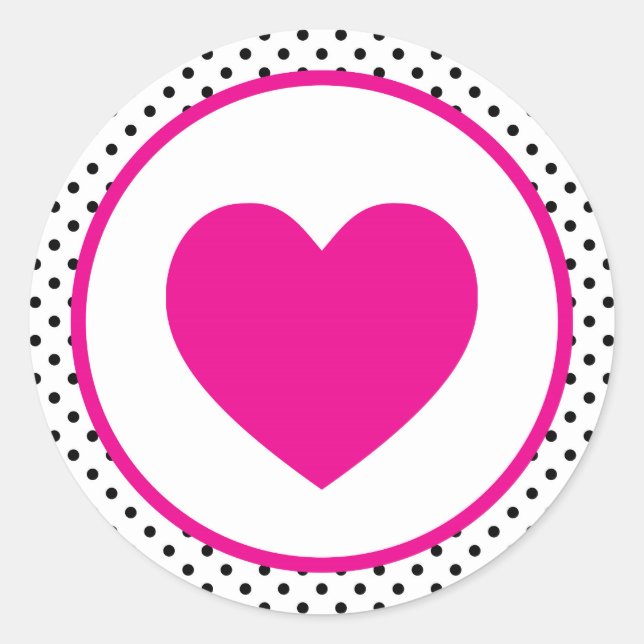 Pegatina Redonda Corazón Polkadot Rosa (Anverso)
