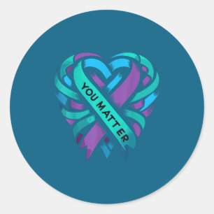 Pegatina Redonda Corazón púrpura teñido de azul Prevención del suic