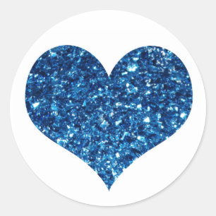 Pegatina Redonda Corazón Purpurina azul
