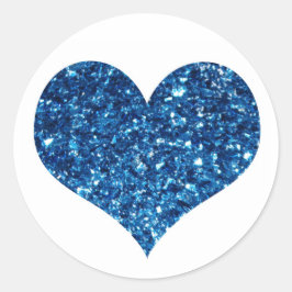 Pegatina Redonda Corazón Purpurina azul