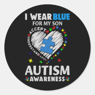 Pegatina Redonda Corazón Que Llevo Azul Para Mi Hijo Conciencia De