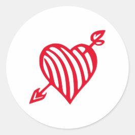Pegatina Redonda Corazón rayado a mano con diseño de flecha