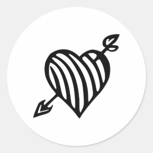 Pegatina Redonda Corazón Rayado a Mano con Diseño de Flecha