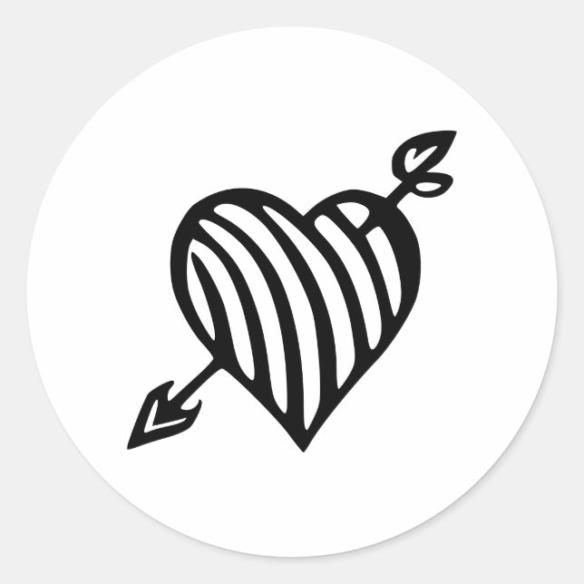 Pegatina Redonda Corazón rayado a mano con diseño de flecha (Anverso)