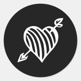 Pegatina Redonda Corazón rayado a mano con diseño de flecha