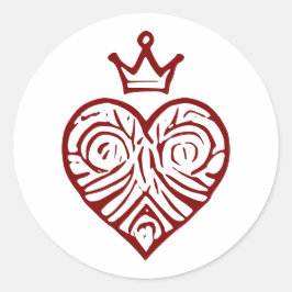 Pegatina Redonda Corazón Regalo con Diseño Artístico de Corona