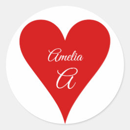 Pegatina Redonda Corazón Rojo Amor Día de San Valentín Nombre y Mon