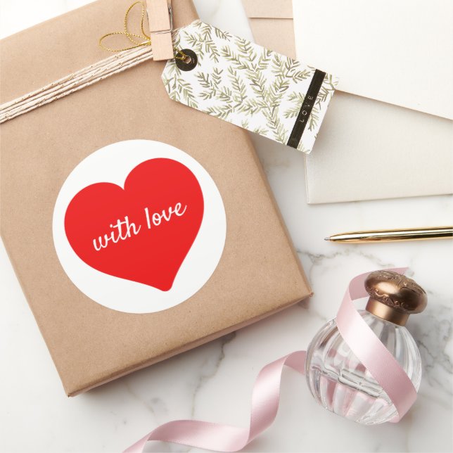 Pegatina Redonda Corazón rojo con amor (Regalar)